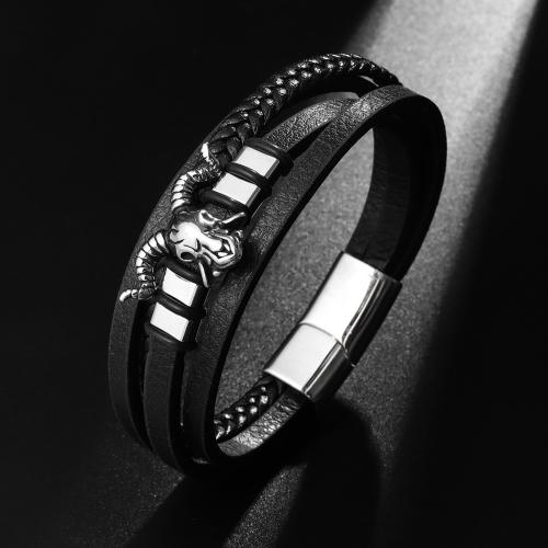 Bracelets cordon PU, alliage de zinc, avec cuir PU, bijoux de mode & multicouche & pour homme, Longueur:Environ 21 cm, Vendu par PC