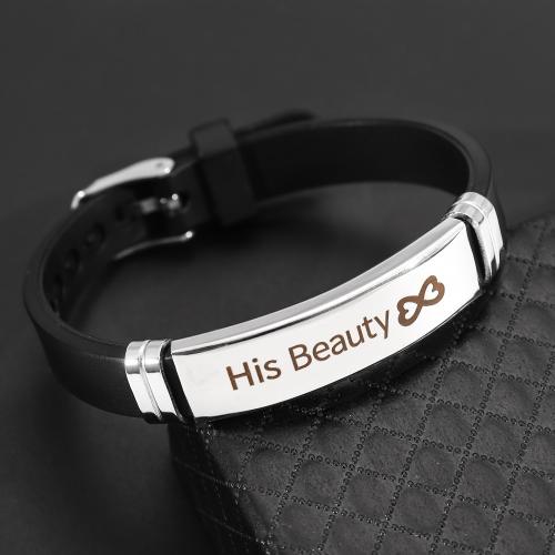 ПУ шнур браслеты, Нержавеющая сталь 304, с Силикон, ювелирные изделия моды & Мужская, Много цветов для выбора, длина:Приблизительно 22 см, продается PC
