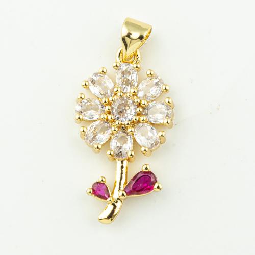 Cubic Zirconia Micro Pave Brass Pendant Flower fashion jewelry & micro pave cubic zirconia & for woman Sold By Lot