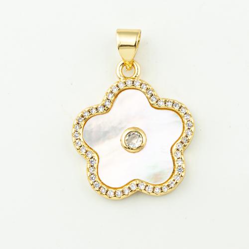 Cubic Zirconia Micro Pave Brass Pendant with Shell Flower fashion jewelry & micro pave cubic zirconia & for woman golden Sold By Lot