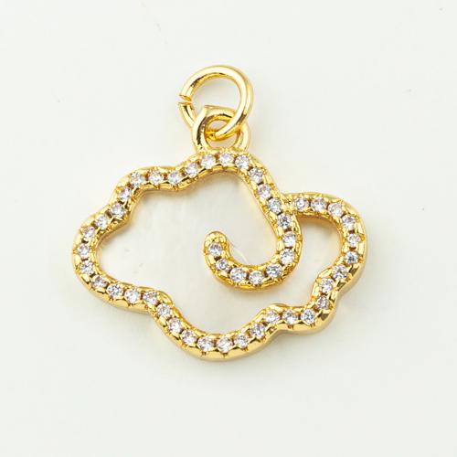 Cubic Zirconia Micro Pave Brass Pendant, with Shell, fashion jewelry & micro pave cubic zirconia & for woman, golden, 19x19mm, Hole:Approx 3mm, 50PCs/Lot, Sold By Lot