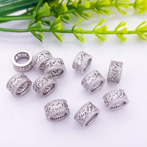 Cubic Zirconia Micro Pave Brass Beads Column silver color plated DIY & micro pave cubic zirconia Sold By PC