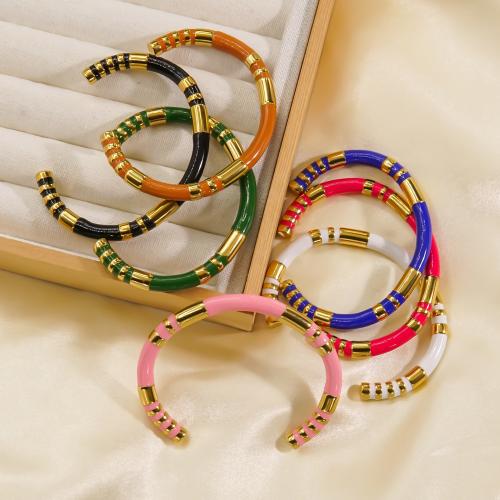 Stainless Steel Bangle, 304 Stainless Steel, gold color plated, for woman & enamel, more colors for choice, Sold By PC