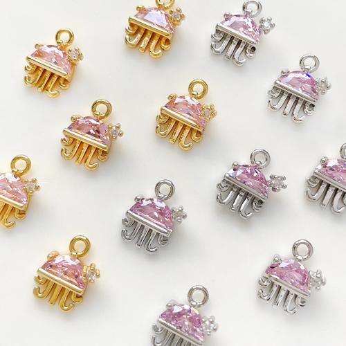 Cubic Zirconia Micro Pave Brass Pendant, Octopus, plated, DIY & micro pave cubic zirconia, more colors for choice, nickel, lead & cadmium free, 8x9mm, Sold By PC