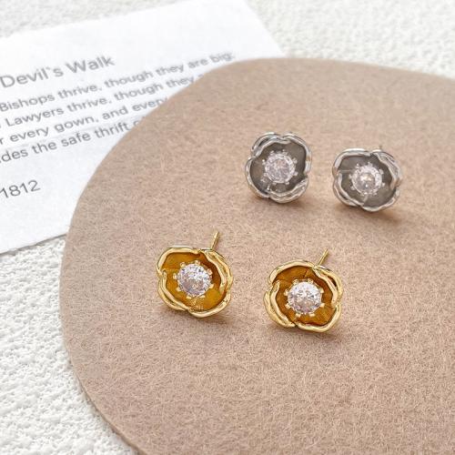 Brass Earring Stud Component plated DIY & micro pave cubic zirconia nickel lead & cadmium free Sold By Pair