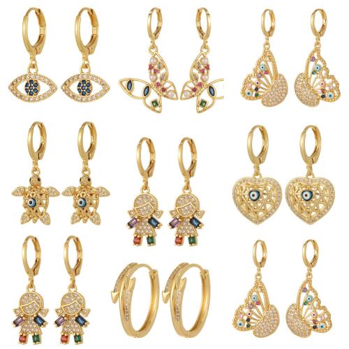 Cubic Zirconia Micro Pave Brass Earring, gold color plated, different styles for choice & micro pave cubic zirconia & for woman, Sold By Pair