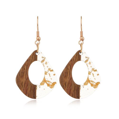 Boucles d'oreille en bois, résine, avec bois, fait à la main, bijoux de mode & pour femme & creux, 55x28mm, Vendu par paire