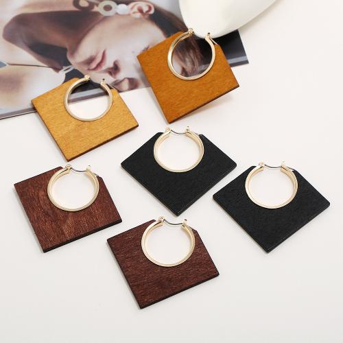 Wood Earring, with Tibetan Style, Rhombus, fashion jewelry & for woman, more colors for choice, 47x55mm, Sold By Pair