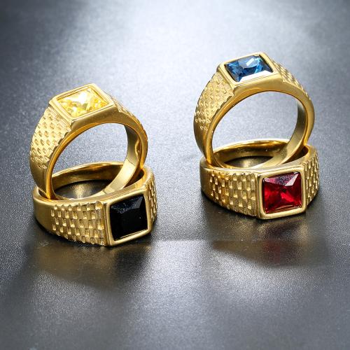 Rozsdamentes acél Finger Ring, 304 rozsdamentes acél, -val Drágakő, arany színű aranyozott, divat ékszerek & egynemű & különböző méretű a választás, több színt a választás, Által értékesített PC