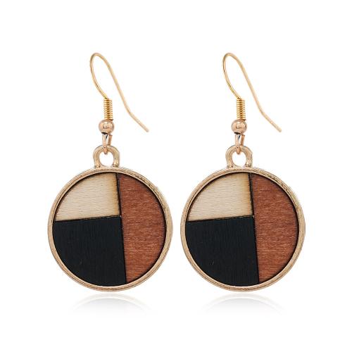Wood Earring Zinc Alloy with Wood Round plated fashion jewelry & for woman Sold By Pair