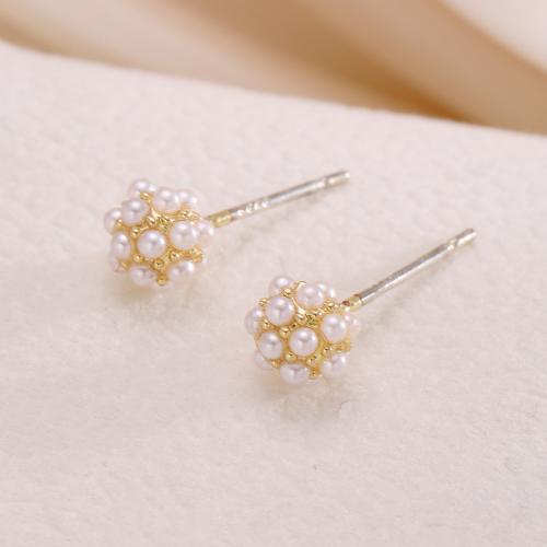 Tibetan Style Stud Earring, with Plastic Pearl, fashion jewelry & for woman, gold, Sold By Pair
