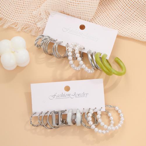 Zinklegierung Ohrringe, mit Harz & Kunststoff Perlen, 12 Stück & verschiedene Stile für Wahl & für Frau & Emaille, Silberfarbe, verkauft von setzen