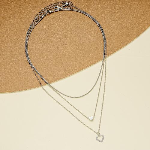 Mode-Multi-Layer-Halskette, Zinklegierung, drei Stücke & Modeschmuck & für Frau, Silberfarbe, Länge ca. 41-50 cm, verkauft von setzen
