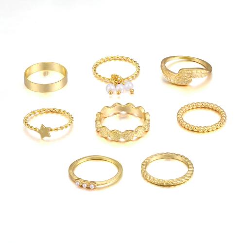 Tibetan Style Ring Set, with Plastic Pearl, 8 pieces & fashion jewelry & for woman, gold, Sold By Set