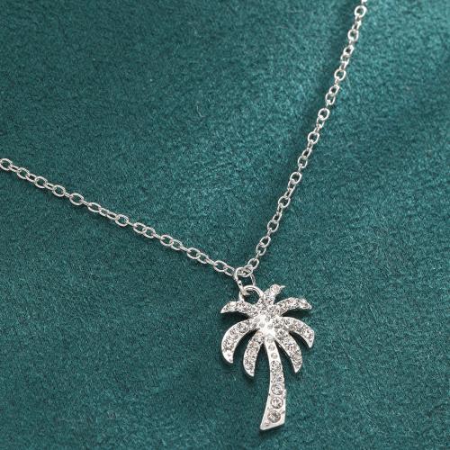 Zinc Alloy Jewelry Necklace with 7cm extender chain Tree fashion jewelry & for woman & with rhinestone Length 51.5 cm Sold By PC