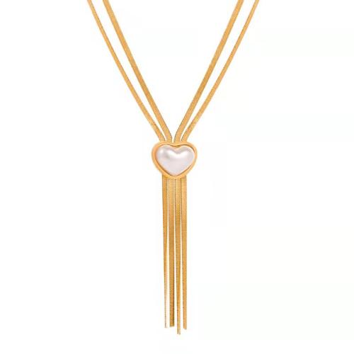 Titanstahl Halskette, mit Kunststoff Perlen, Modeschmuck & verschiedene Stile für Wahl & für Frau, Goldfarbe, Länge:ca. 31-40 cm, verkauft von PC