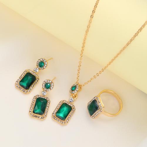 Crystal Jewelry Sets, Stud Earring & finger ring & necklace, Tibetan Style, with Crystal, three pieces & fashion jewelry & for woman & with rhinestone, Sold By Set