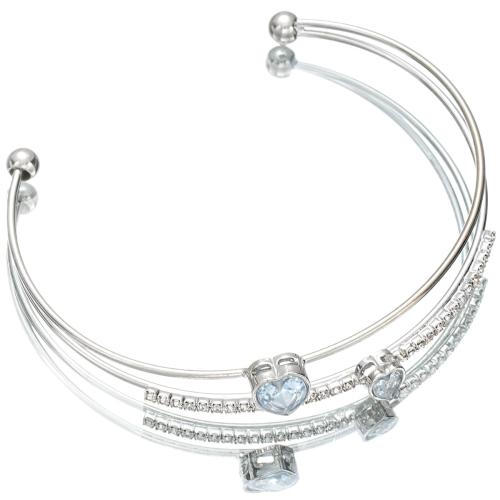 Tibetan Style Cuff Bangle, with Cubic Zirconia, different styles for choice & for woman & with rhinestone, silver color, Sold By PC