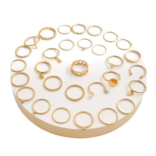 Juego de anillos de aleación de zinc, con Cristal & Perlas plásticas, Joyería & para mujer, dorado, Vendido por Set