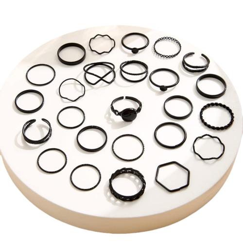 Zinc Alloy Ring Set 25pcs & fashion jewelry & for woman black Sold By Set