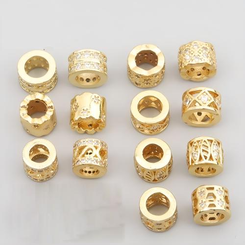 Perline vuote in ottone, placcato, DIY & stili diversi per la scelta & Micro spianare cubic zirconia, dorato, 20PC/lotto, Venduto da lotto
