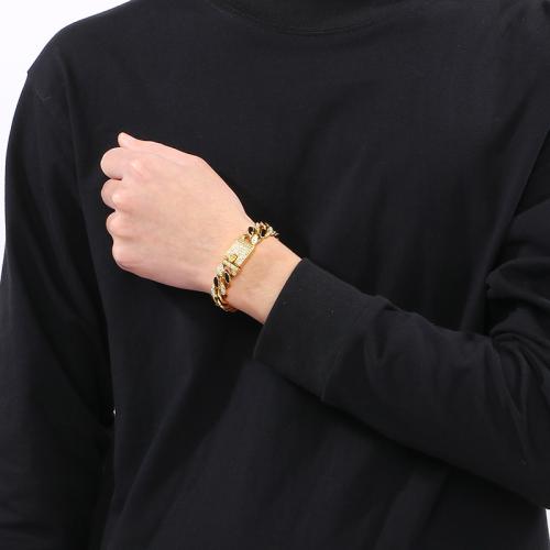 Stainless Steel Jewelry Bracelet 304 Stainless Steel Vacuum Ion Plating for man & with rhinestone Sold By PC