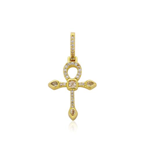 Cubic Zirconia Micro Pave Brass Pendant, Cross, gold color plated, Unisex & micro pave cubic zirconia & hollow, 18x35mm, Sold By PC