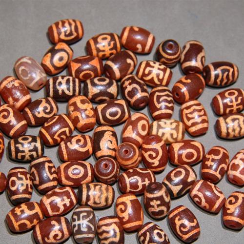 Natural Tibetan Agate Dzi Beads, Drum, random style & DIY, 10x14mm, Sold By PC