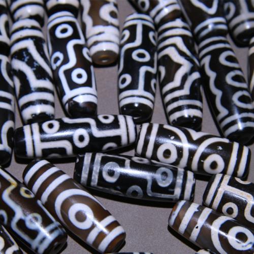 Natural Tibetan Agate Dzi Beads, polished, random style & DIY, white and black, 14x40mm, Sold By PC