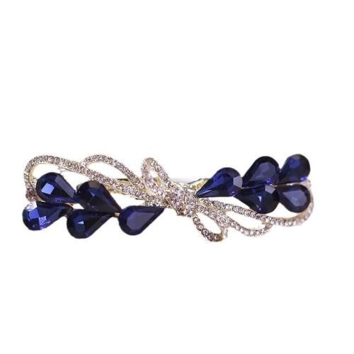Hair Snap Clips, Tibetan Style, with Glass Rhinestone, for woman & with rhinestone, more colors for choice, 80x22x25mm, Sold By PC