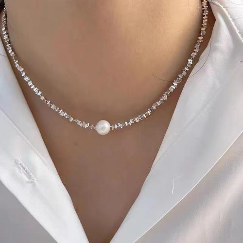 Tibetan Style Jewelry Necklace, with 5cm extender chain, mother of Pearl & fashion jewelry & for woman, silver color, Length:Approx 40 cm, Sold By PC