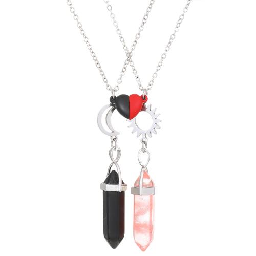 Couple Necklace Zinc Alloy with Natural Stone with 5cm extender chain platinum color plated fashion jewelry & Unisex Length Approx 47 cm Sold By Pair