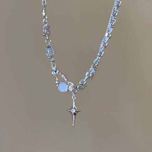 Титановые стали ожерелье, титан, с Морской опал, с 6.7cm наполнитель цепи, ювелирные изделия моды & Женский, оригинальный цвет, длина:Приблизительно 42.1 см, продается PC