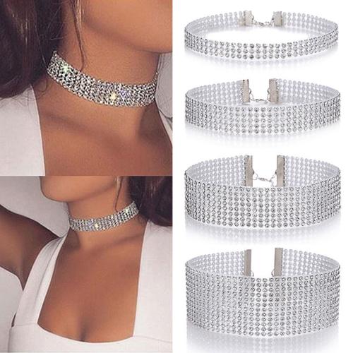 Fashion Choker Necklace, Tibetan Style, with 10cm extender chain, fashion jewelry & different size for choice & for woman & with rhinestone, Length:Approx 29 cm, Sold By PC