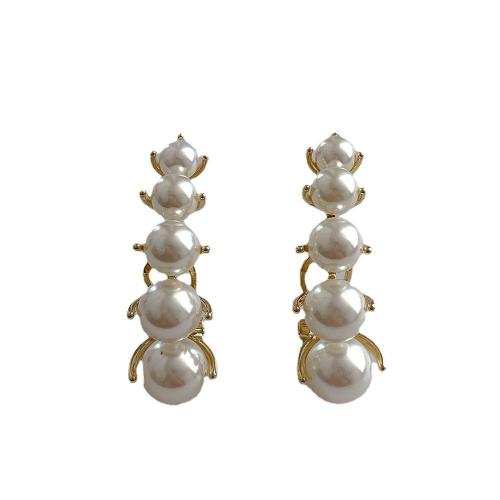 Boucle d'oreille dormeuse en alliage de zinc, avec perle de plastique, bijoux de mode & pour femme, doré, 38mm, Vendu par paire