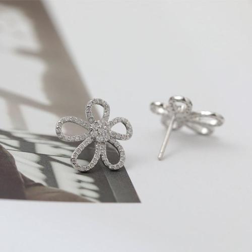 Terningformet Zirkon Micro Pave Messing Øreringe, Flower, mode smykker & Micro Pave cubic zirconia & for kvinde, 16x17mm, Solgt af par