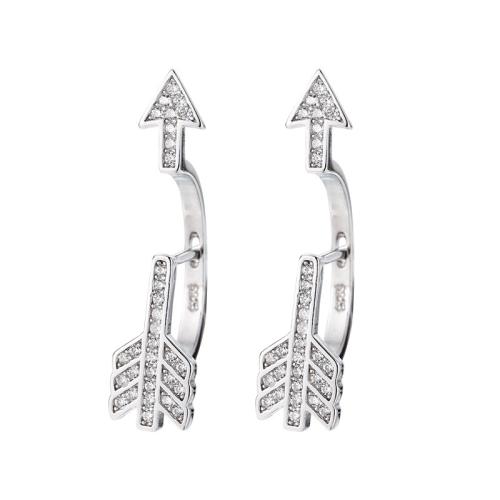 Cubic Zirconia Micro Pave Brass Earring, arrowhead, fashion jewelry & micro pave cubic zirconia & for woman, 27mm, Sold By Pair