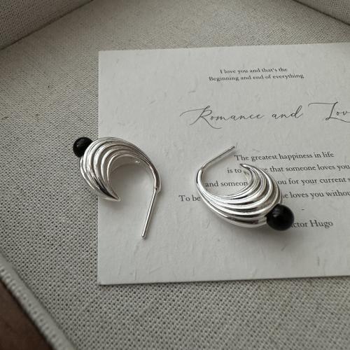 925 Sterling Silver Stud Earrings, with Black Agate, fashion jewelry & for woman, 20x20mm, Sold By Pair