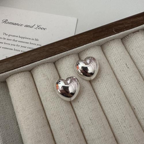925 Sterling Silver Stud Earrings, Heart, fashion jewelry & for woman, 14x11mm, Sold By Pair