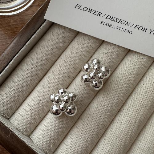 925 Sterling Silver Stud Earrings, Flower, fashion jewelry & for woman, 10x10mm, Sold By Pair