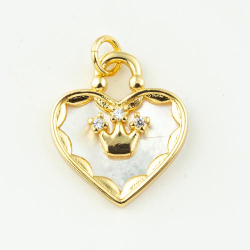 Cubic Zirconia Micro Pave Brass Pendant with Shell Heart fashion jewelry & micro pave cubic zirconia & for woman golden Approx 3mm Sold By Lot