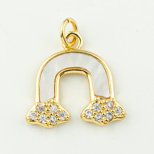 Cubic Zirconia Micro Pave Brass Pendant, with Shell, fashion jewelry & micro pave cubic zirconia & for woman, golden, 20x17mm, Hole:Approx 3mm, 50PCs/Lot, Sold By Lot