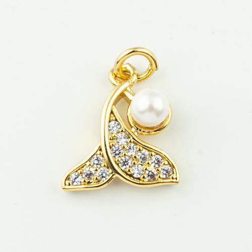 Cubic Zirconia Micro Pave Brass Pendant, with Plastic Pearl, fashion jewelry & micro pave cubic zirconia & for woman, golden, 15x12mm, Hole:Approx 3mm, 50PCs/Lot, Sold By Lot