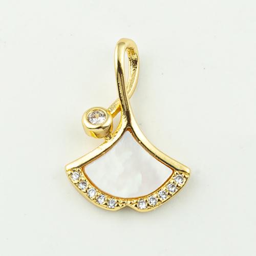 Cubic Zirconia Micro Pave Brass Pendant, with Shell, fashion jewelry & micro pave cubic zirconia & for woman, golden, 18x13mm, Hole:Approx 3mm, 50PCs/Lot, Sold By Lot