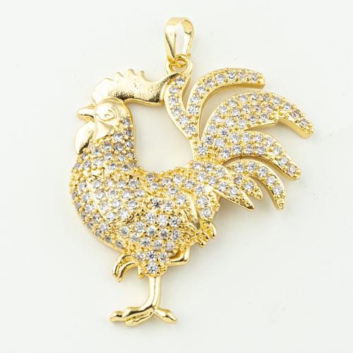 Cubic Zirconia Micro Pave Brass Pendant, Chicken, fashion jewelry & micro pave cubic zirconia & for woman, golden, 45x36mm, Hole:Approx 3mm, 50PCs/Lot, Sold By Lot