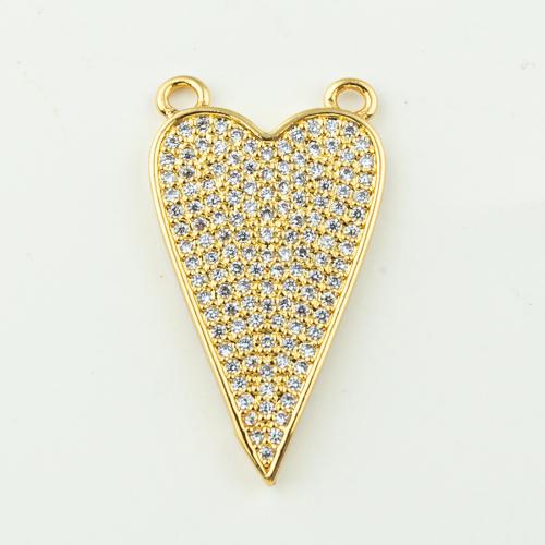 Cubic Zirconia Micro Pave Brass Pendant, Heart, DIY & micro pave cubic zirconia & double-hole, more colors for choice, 27x15mm, Hole:Approx 3mm, 50PCs/Lot, Sold By Lot