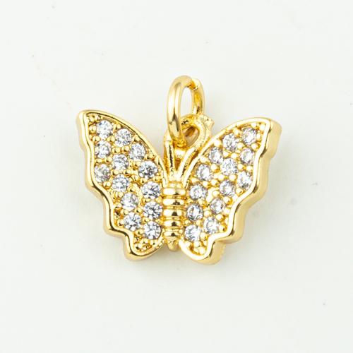 Cubic Zirconia Micro Pave Brass Pendant, Butterfly, fashion jewelry & micro pave cubic zirconia & for woman, golden, 18x12mm, Hole:Approx 3mm, 50PCs/Lot, Sold By Lot