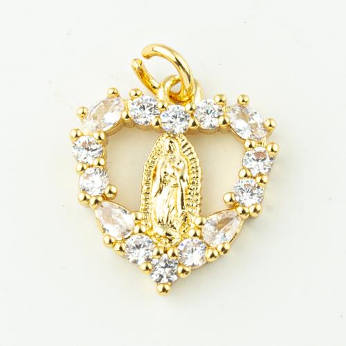 Cubic Zirconia Micro Pave Brass Pendant, Heart, fashion jewelry & micro pave cubic zirconia & for woman, golden, 18x14mm, Hole:Approx 2mm, 50PCs/Lot, Sold By Lot