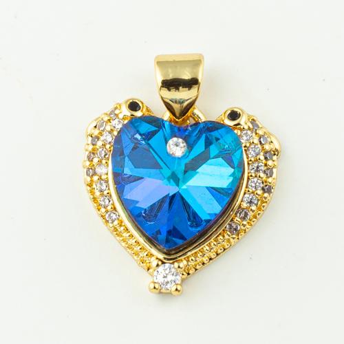Cubic Zirconia Micro Pave Brass Pendant, Heart, fashion jewelry & micro pave cubic zirconia & for woman, golden, 19x15mm, Hole:Approx 3mm, 50PCs/Lot, Sold By Lot