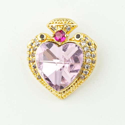 Cubic Zirconia Micro Pave Brass Pendant, Heart, fashion jewelry & micro pave cubic zirconia & for woman, golden, 17x15mm, Hole:Approx 3mm, 50PCs/Lot, Sold By Lot